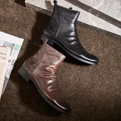 Men's Leather Boots Men's Casual Shoes Low Heeled Non Slip Wear-resistant Warmth Business Comfort Male Boots Botines Para Hombre