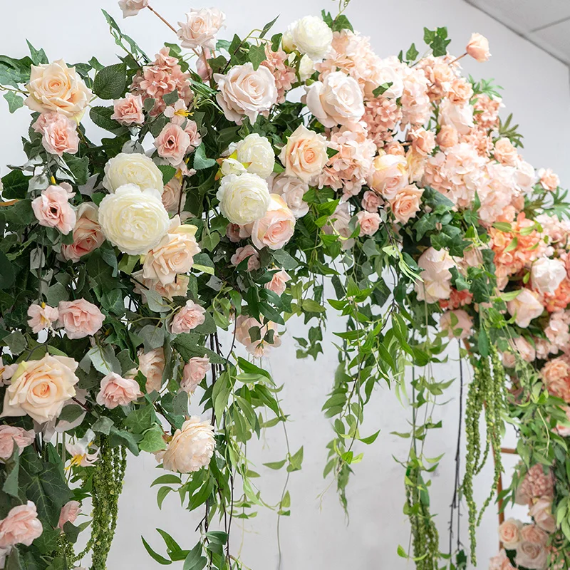 

Wedding Backdrop Decor Champagne Orange Round Arch Floral Arrangement Event Flowers Stand Artificial Flower Row Window Display