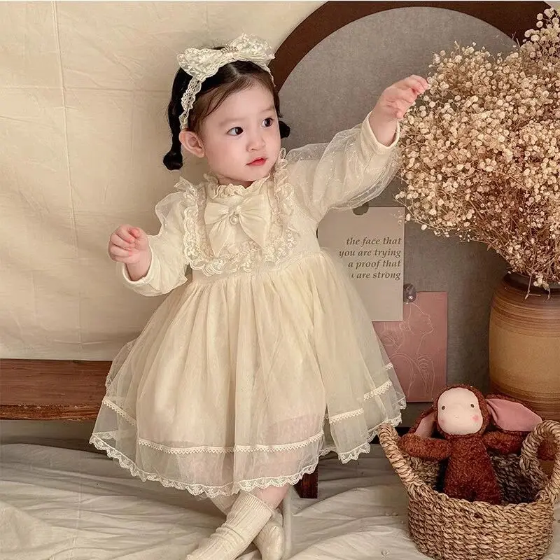 Princess Dress for Girls Long Sleeve High-End Mesh Sweet Children's Birthday Spring Autumn New