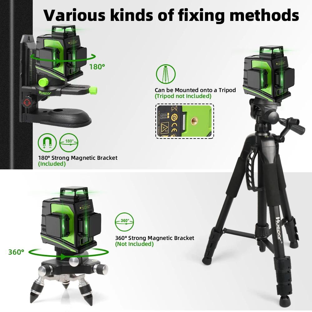 Imagem -05 - Huepar 12 Linhas 3d Cruz Linha Laser Nível Auto-nivelamento Feixe Verde Feixe Verde Modo de Pulso Cruz Nível de Linha com Receptor Laser