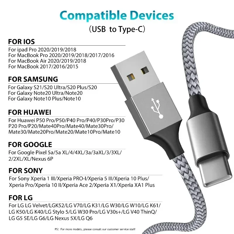 Cable de datos trenzado USB TYPE-C extendido 6A para Samsung Huawei Xiaomi Switch Sony PS5 TYPE-C 8m 5m Cable