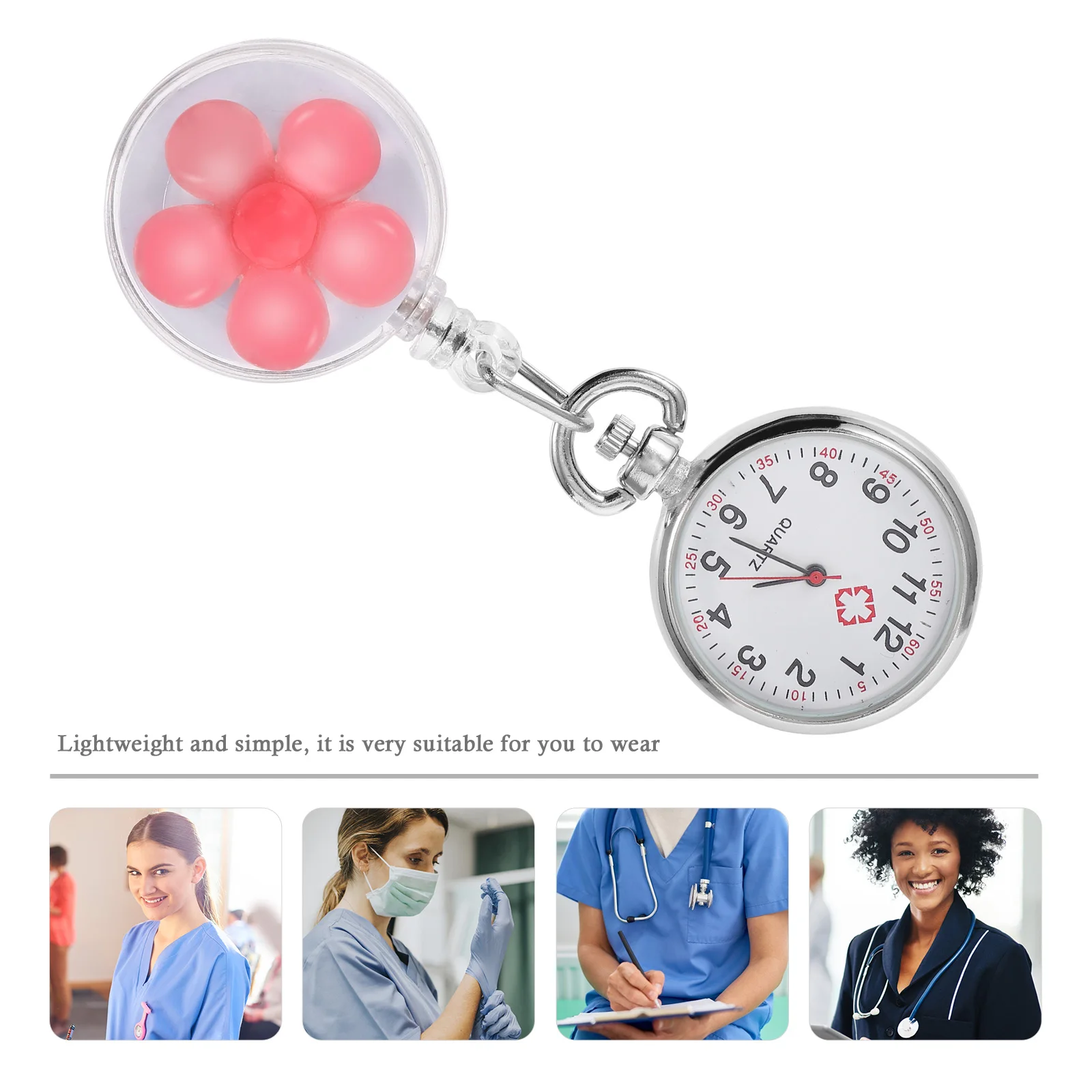

Alloy Badge Lovely Cartoon Flower Pattern Clip-On Nurse Pocket Watch For Women Portable Quartz Retractable Lapel Watch Gift