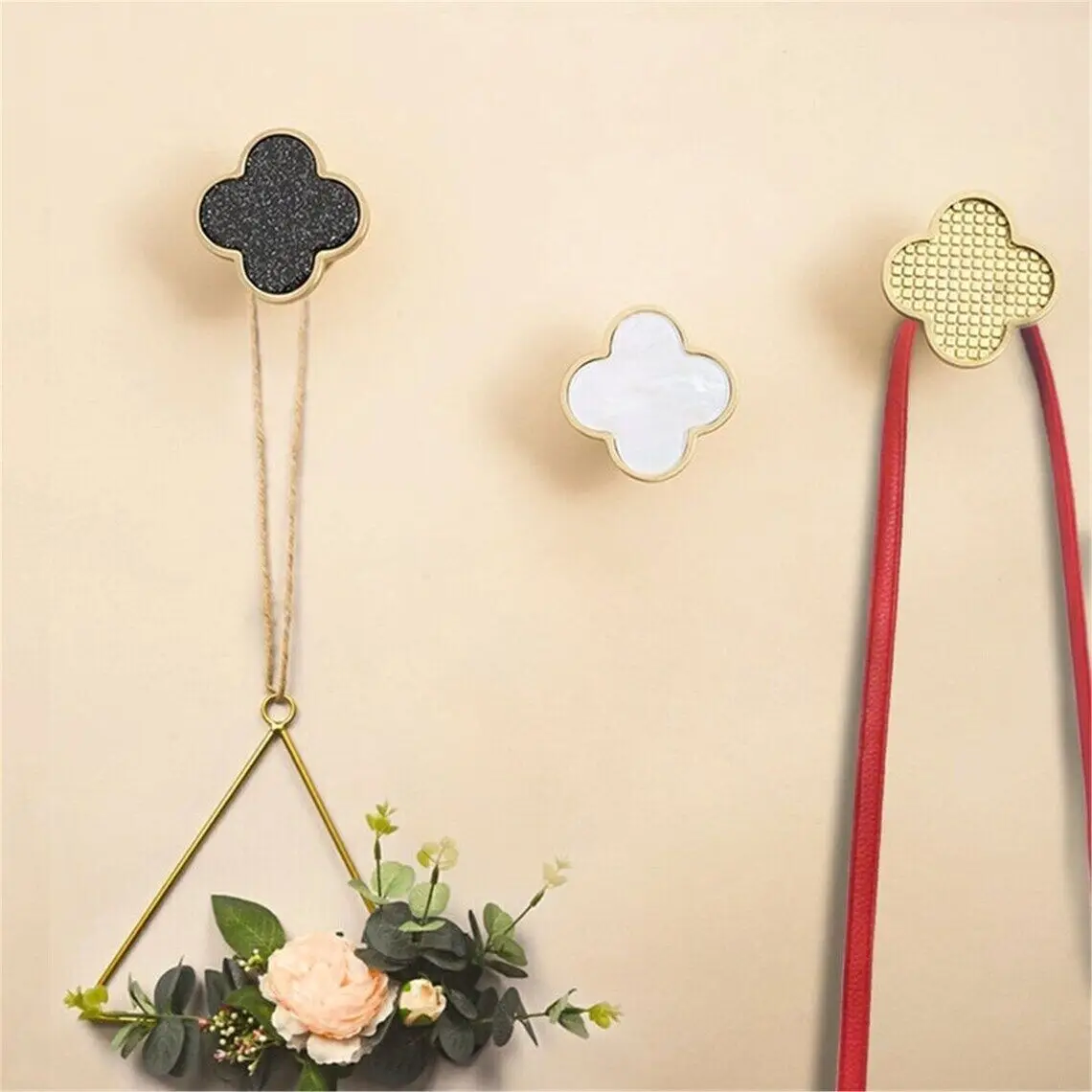 Four Leaf Clover Shape Single Hole Cabinet Handles Solid Brass Home Decor Wardrobe Pulls Pink Black Green Resin Drawer Knobs