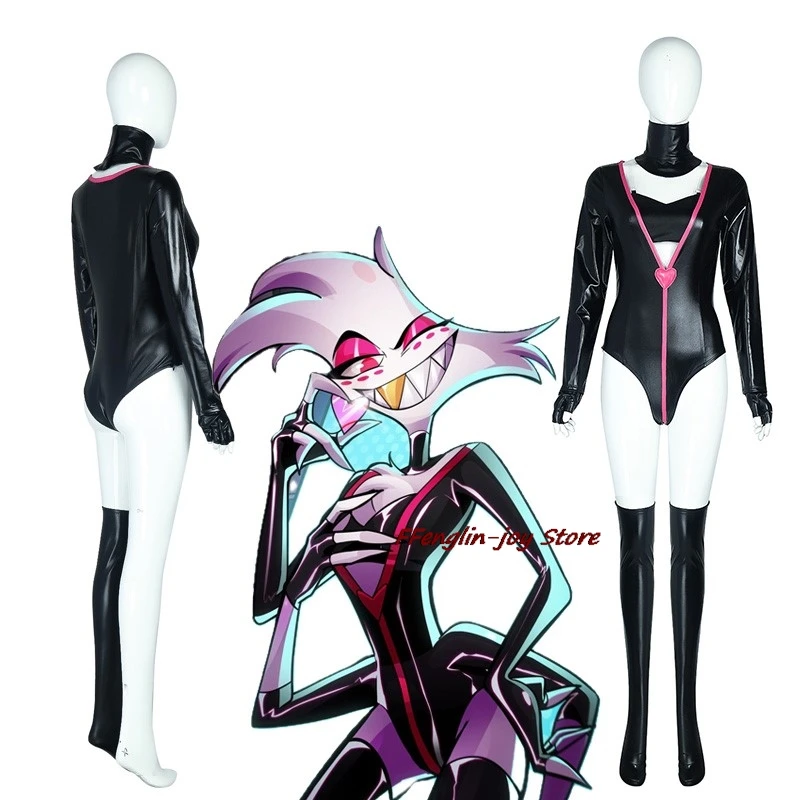 Anime Hazbin Angel Dust Hotel Cosplay Anime Dancing Costume Spider AD Suit Black Sexy Uniform Angel Unisex Jumpsuit Hall disfraz