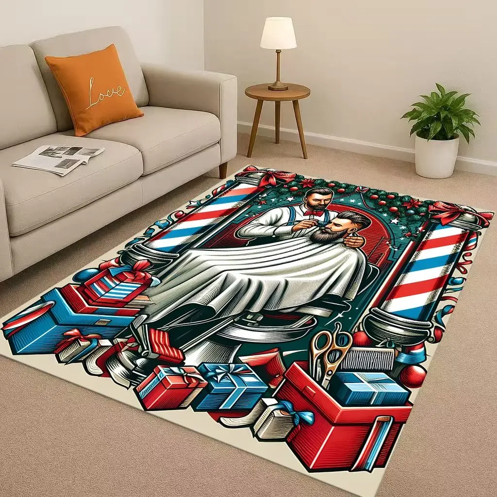 2026 New Retro Barber Shop Symbol Sign Living Room Non-Slip Area Rug Carpet for Bedroom Playroom Sofa,Home Decor Doormat Gift