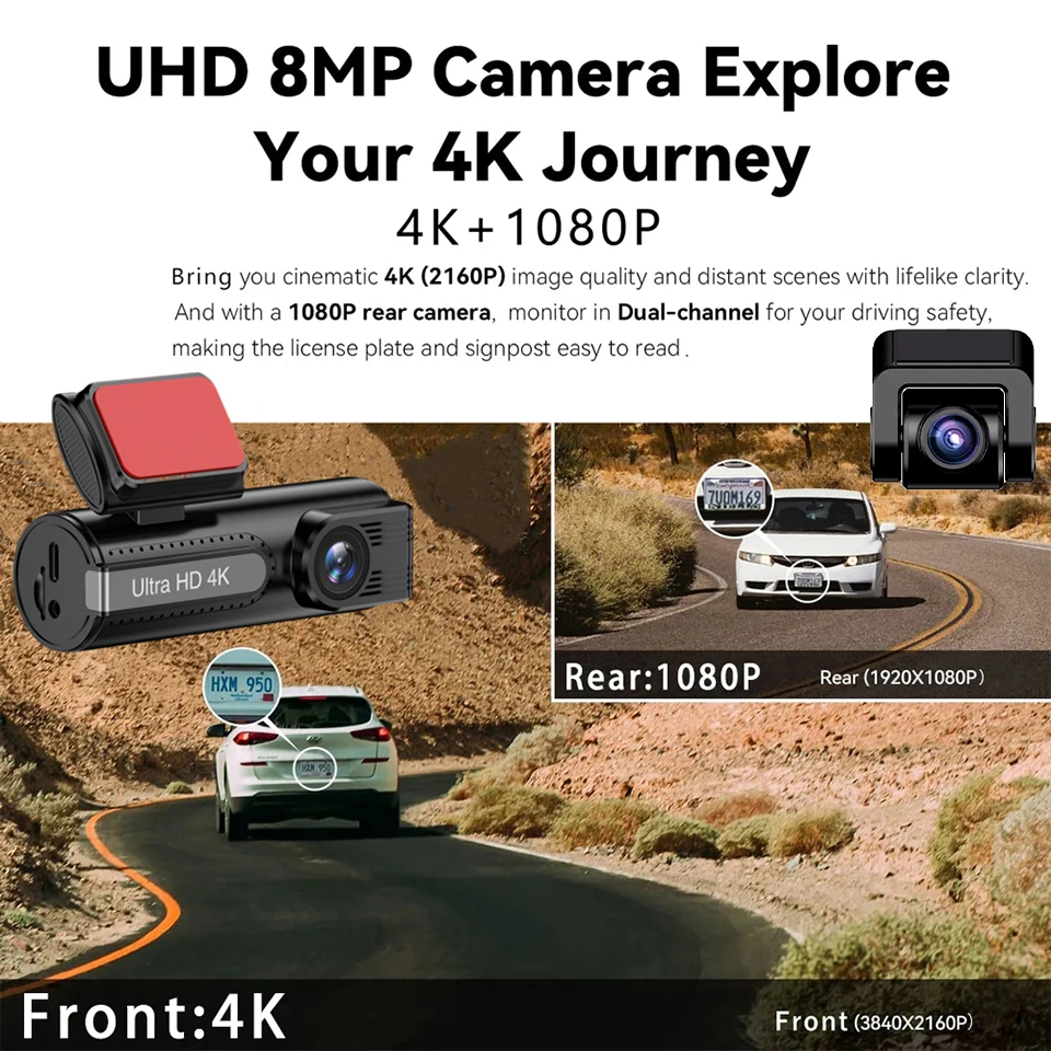 Dashcam For Car Black Box Driving Video Recorders WiFi GPS Mini 4K Front  Optional 1080P Rear 24H Parking Monitor Record camera
