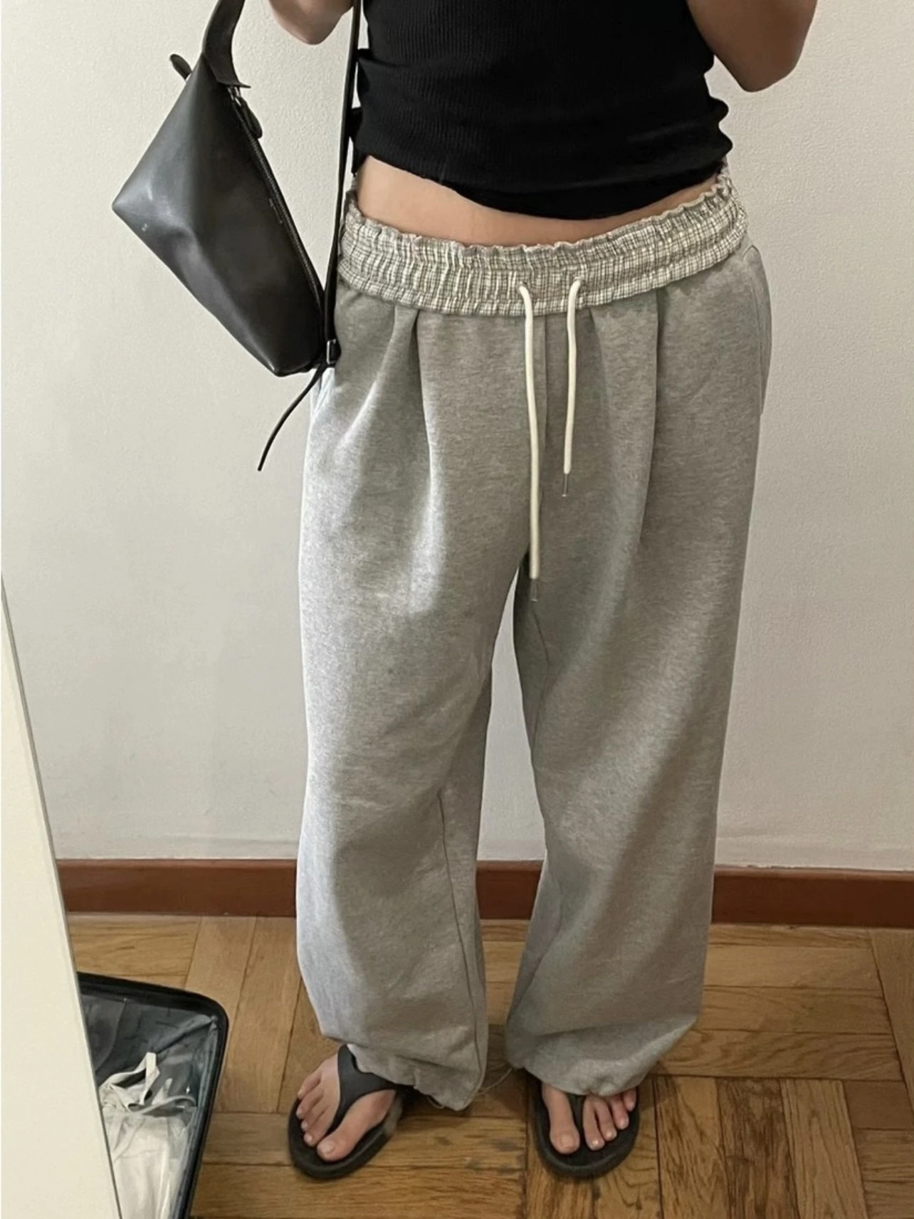 

Свободные спортивные брюки прямого кроя с высокой талией и шнурком, в корейском стиле, повседневные, для женщин, для поездок на работу, модные, весенний сезон