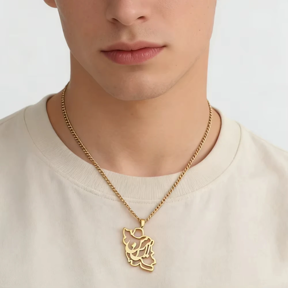 New Iran Map Persian Calligraphy Necklaces Stainless Steel Jewelry Iranian Necklace for Men Women Charm Gift Wholesale