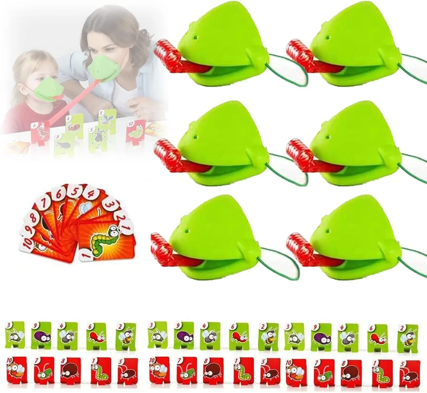 6 Set Chameleon Tongue Shooting Game, Frog Tongue Game with Mouth Mask for Kids, Insect Cardboard Include, for Christmas Party
