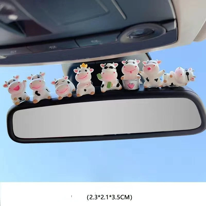 ATsafepro Auto Cute Anime Resin Cartoon Little Cow Car Accessories  Gift Interior  Hanging Ornament Rear View Mirror Decorations