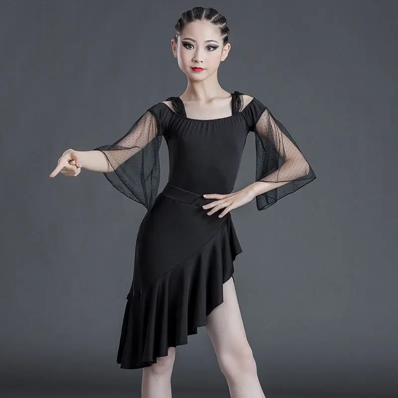 latin american dance training dresses Tops and Skirt Perfectional Girls Latin Stage Peformance Dancewear Dancing Costumes