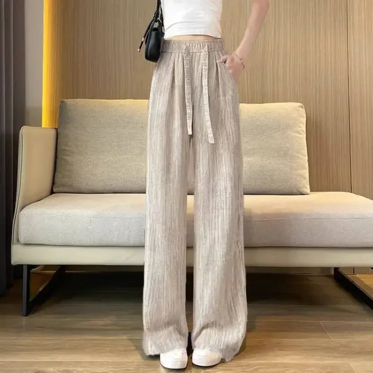 Eisseidenhose mit weitem Bein, lässig, dünn, für den Sommer, kühle Hose, hohe Taille, neun Punkte, koreanischer Stil, Polyesterfaser – Detail 7