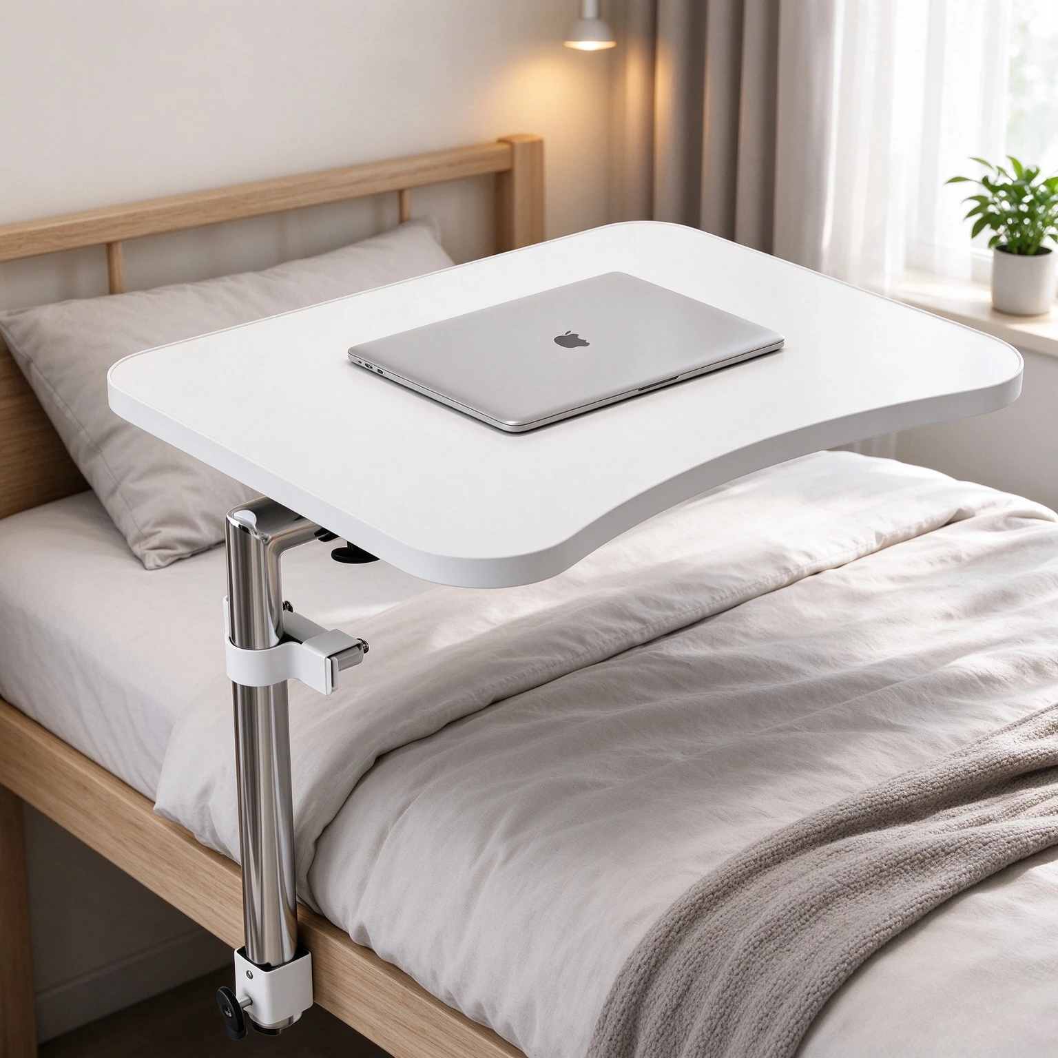 Foldable Bedside Laptop Desk for Dorm Rooms, 360° Rotating Top, Height Adjustable Side Mount, Wide High Density Work Surface