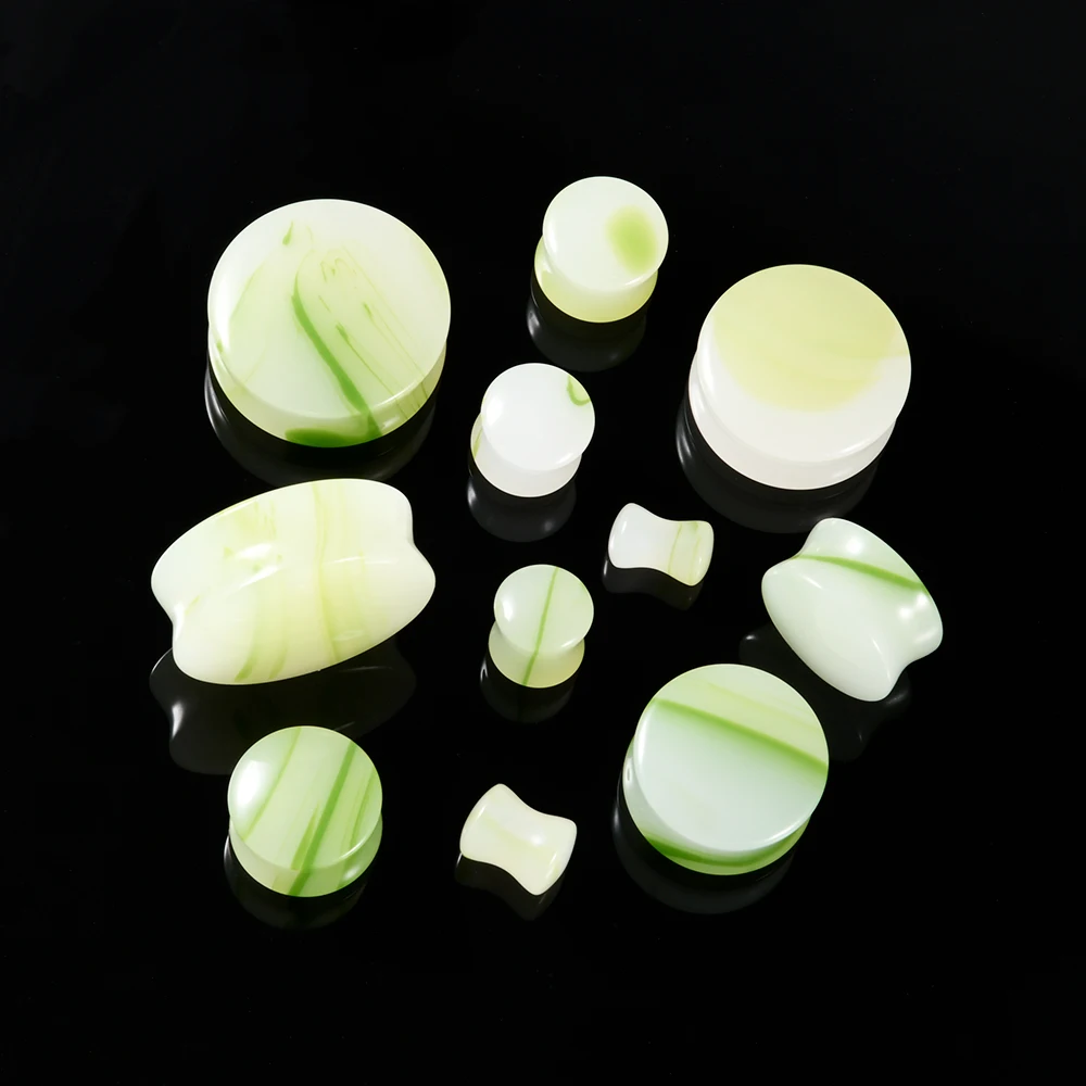1PC Green Agate Stone Ear Gauge Double Flared Saddle Ear Plugs Ear Stretchers Tunnels Expanders Body Piercing Jewelry 6-30mm
