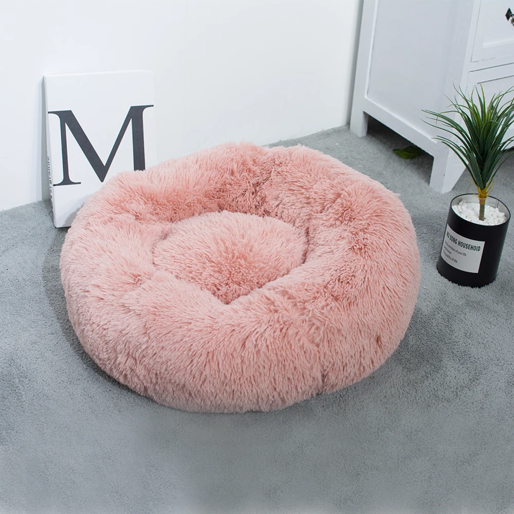 Wholesale Manufacturer Soft Luxury Plush Pet Cushion Round Cat Dog Bed Pet Furniture