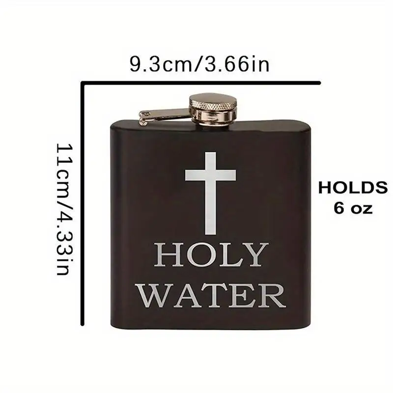 168ML Cross Pattern Holy Water Bottle Black Hip Flask Stainless Steel Alcohol Whiskey Screw Cap