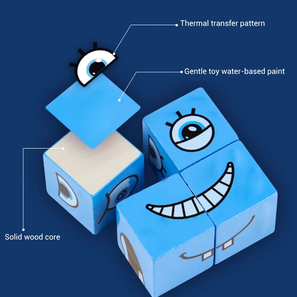 لعبة ألغاز للأطفال - لعبة المكعب السحري لتغيير الوجه الخشبي، مكعبات تعليمية لتغيير الوجه، 3 سنوات فما فوق #6