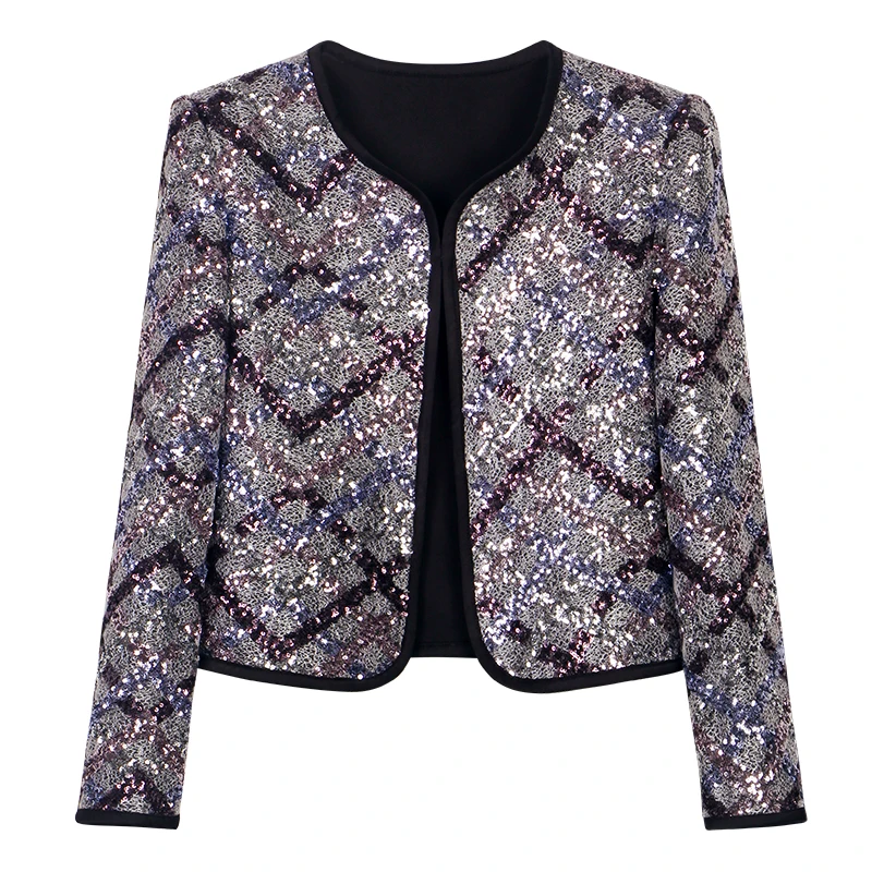 2025 nueva moda cuello redondo celebridad luz de lujo de gama alta industria pesada lentejuelas temperamento diseño chaqueta de tweed