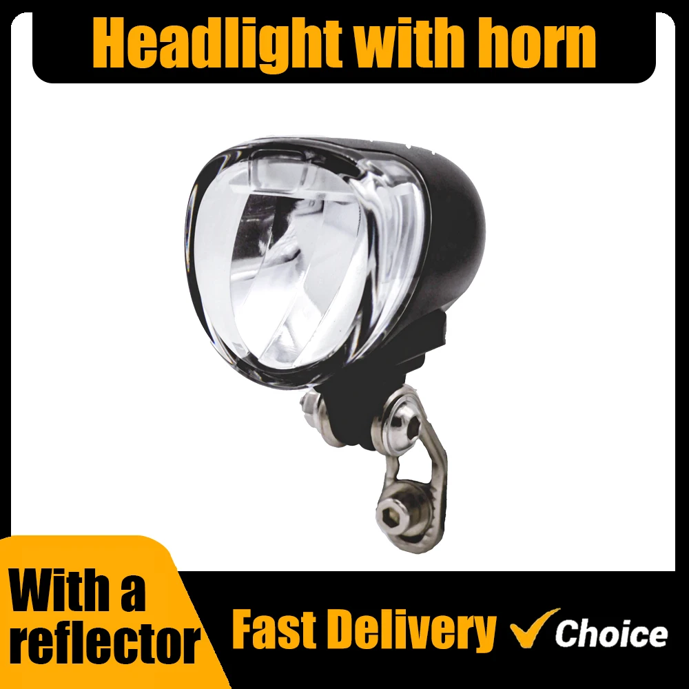 Electric Bicycle Headlight With Horn 4W 60LUX Durable Front Light and Reflector Ebike Accessories