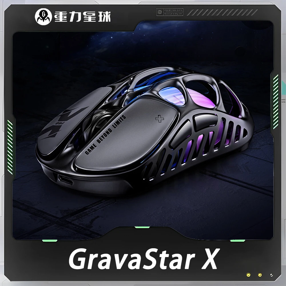 GravaStar X Pro Mouse Magnesium Wireless Paw3950 Gaming Mouse E-sports Tri-Mode Bluetooth RGB Lightweight Hollow Mice Gift X Air