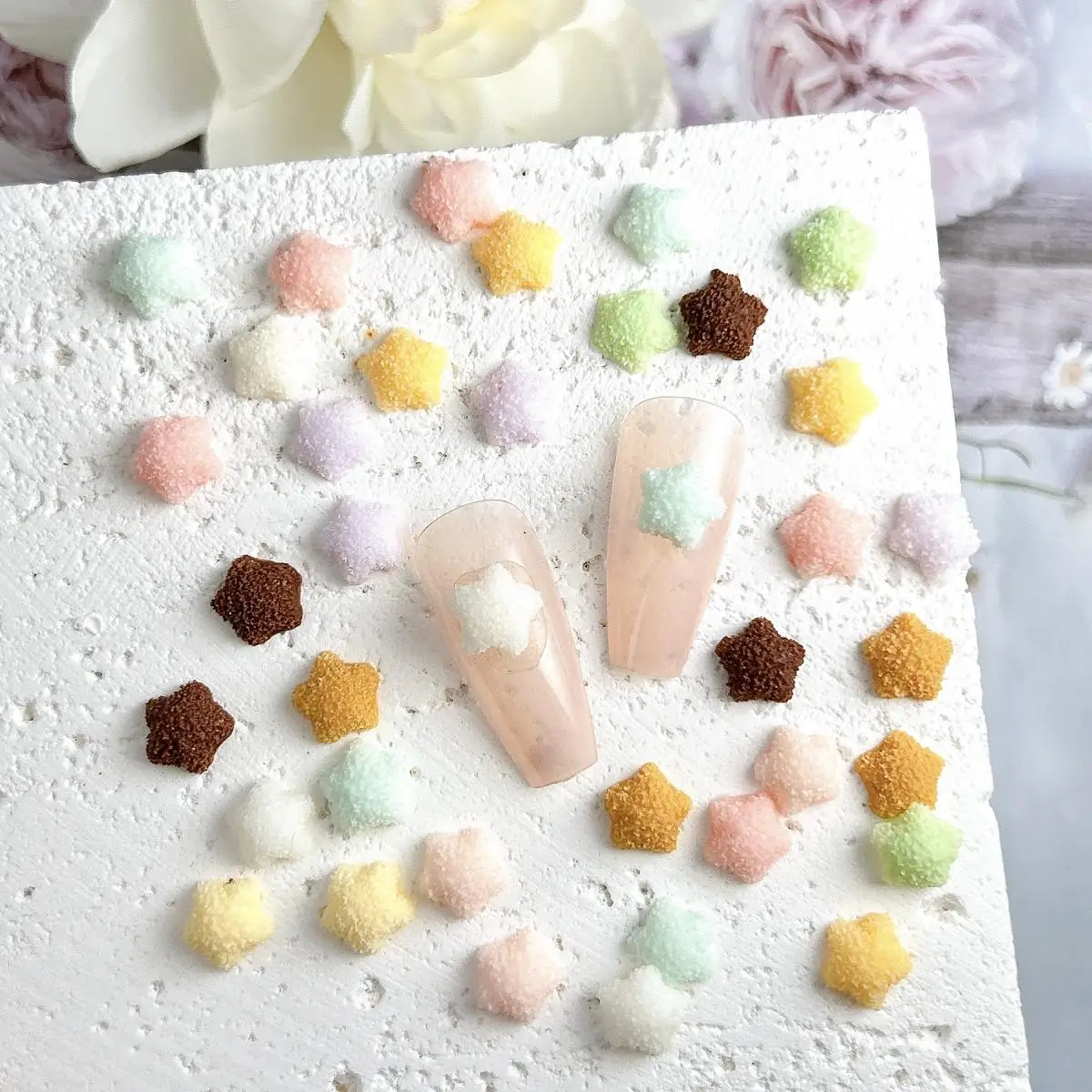 50PCS Creative Luminous Five-pointed Star Resin Nail Charms Macaron Colored Cartoon Frosted Star Resin Nail Art Decorations DIY