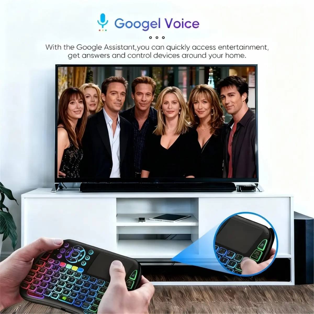Mini Voice Bluetooth Keyboard with Touchpad, IR Learning, Backlight, 2.4G & BT5.0 Wireless Remote for PC Android