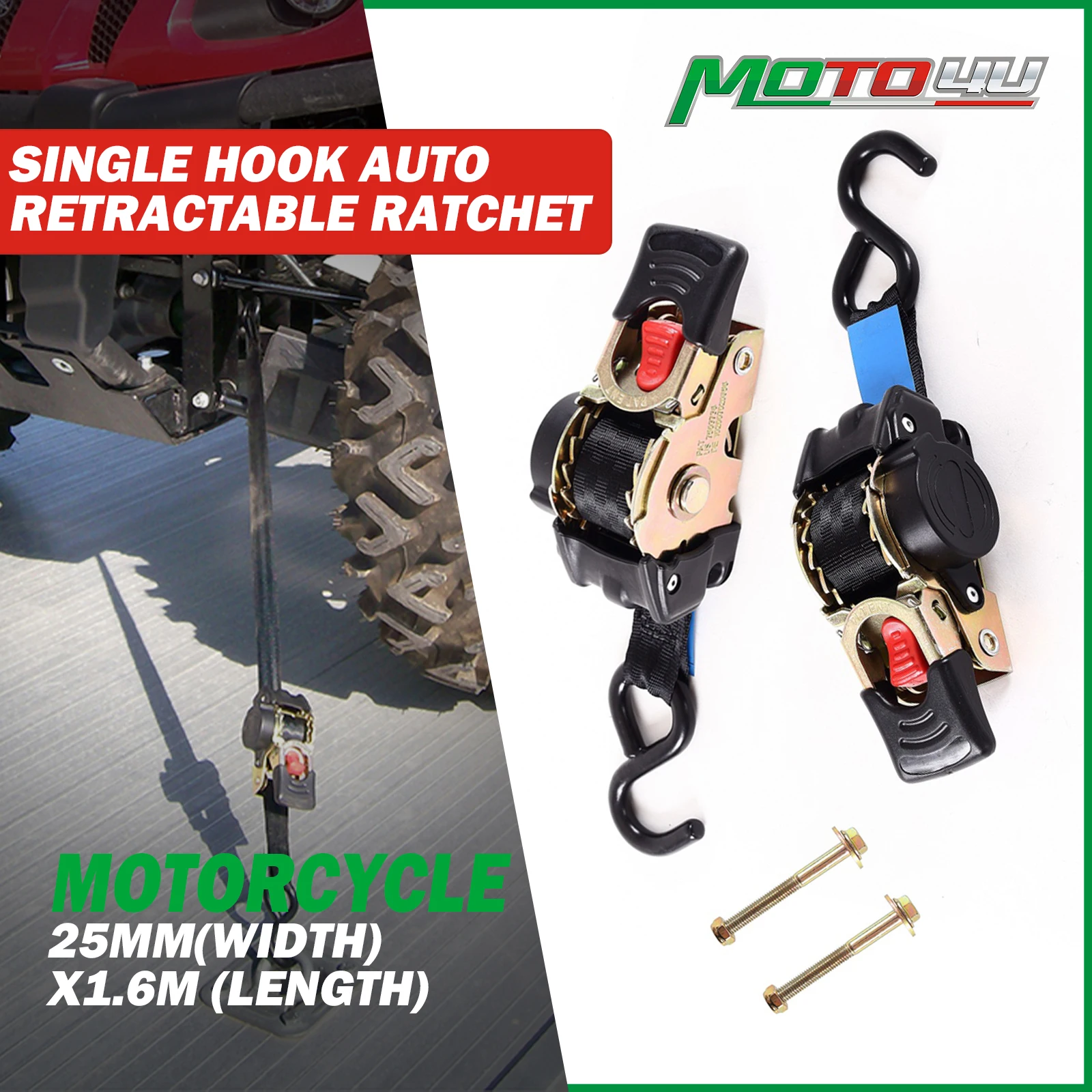 

Single hook Motorcycle Auto Retractable Ratchet Tie Down Starp Screw Fixation 2PCS