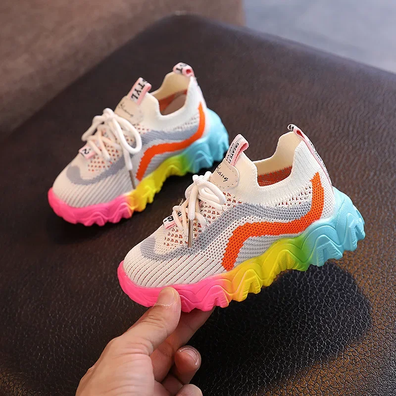 

20235 Newest Kids Shoes for Baby Girls and Boys Anti-slip Soft Rubber Bottom Baby Sneaker Casual Flat Shoes Children Size 21-30