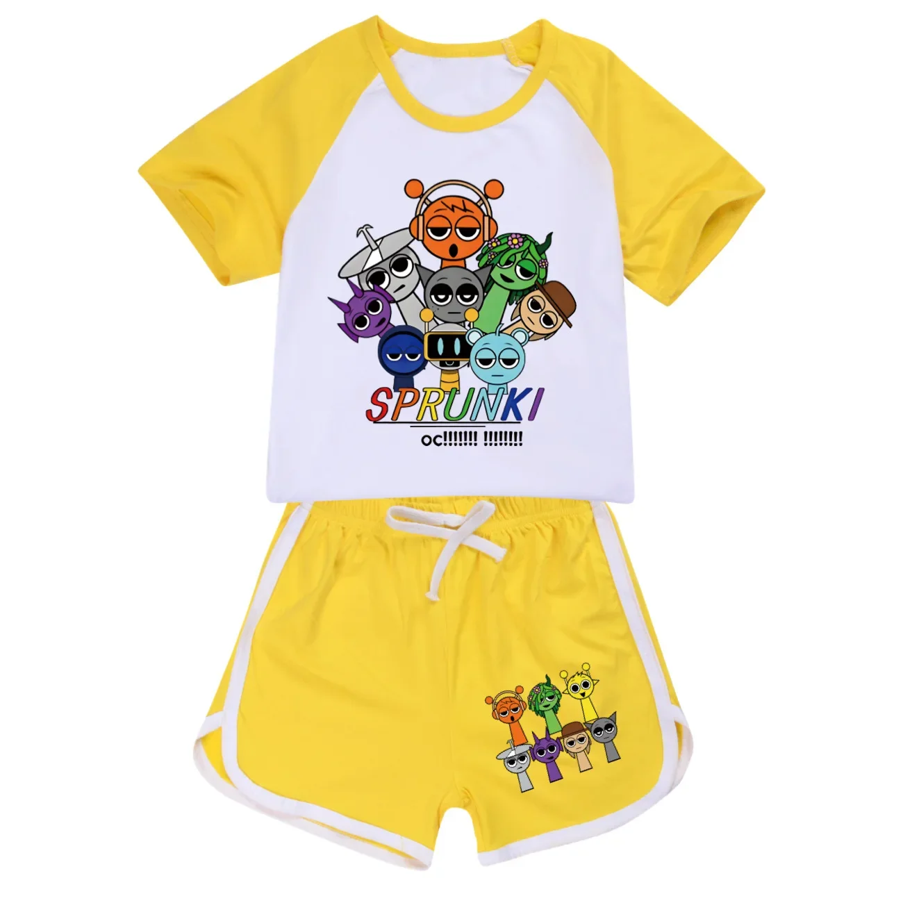 Sprunki Cartoon T Shirt Kids Summer Game Incredibox Crewneck T-shirt Shorts 2pcs Sets Boys Short Sleeve Sportsuit Girls Outfits