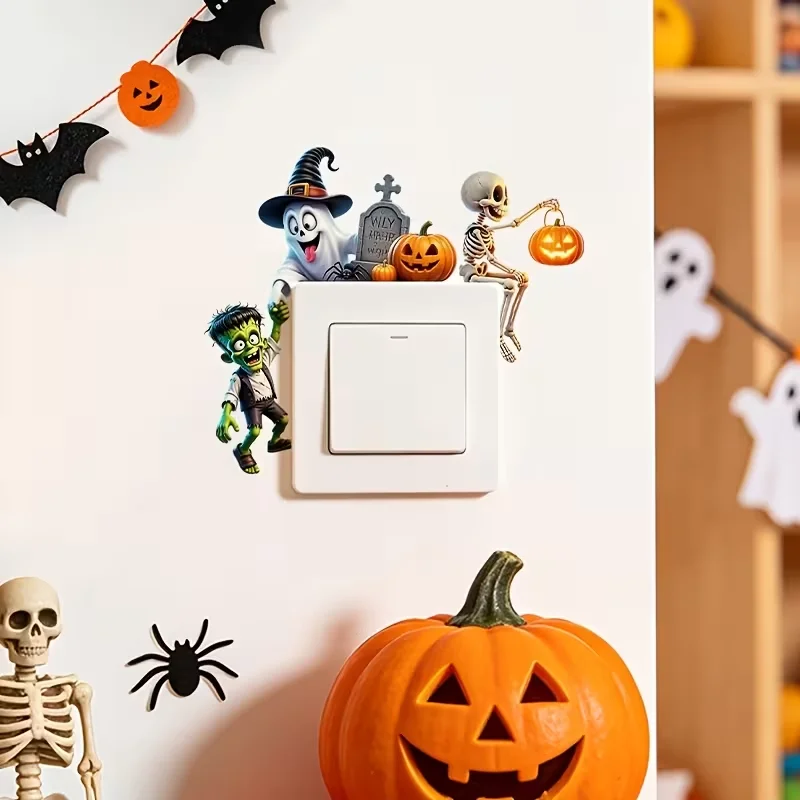 1 scary Halloween monster ghost skeleton switch wall sticker, PVC material, self-adhesive socket decorative sticker