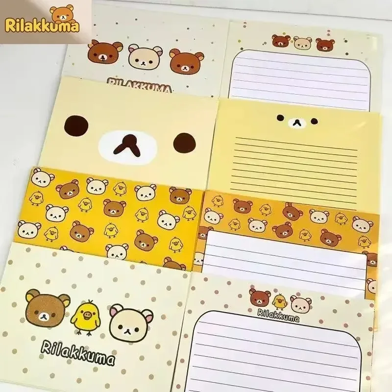 Rilakkuma Letter Paper & Envelope Set Cute Cartoon Bear Kawaii Writing Stationery, Decorative Letter Sheets for Greeting Card, 