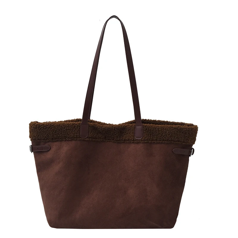 

Vintage suede plush bag for women2025Autumn and winter trendy commuter tote bag, fashionable lamb wool travel handbag