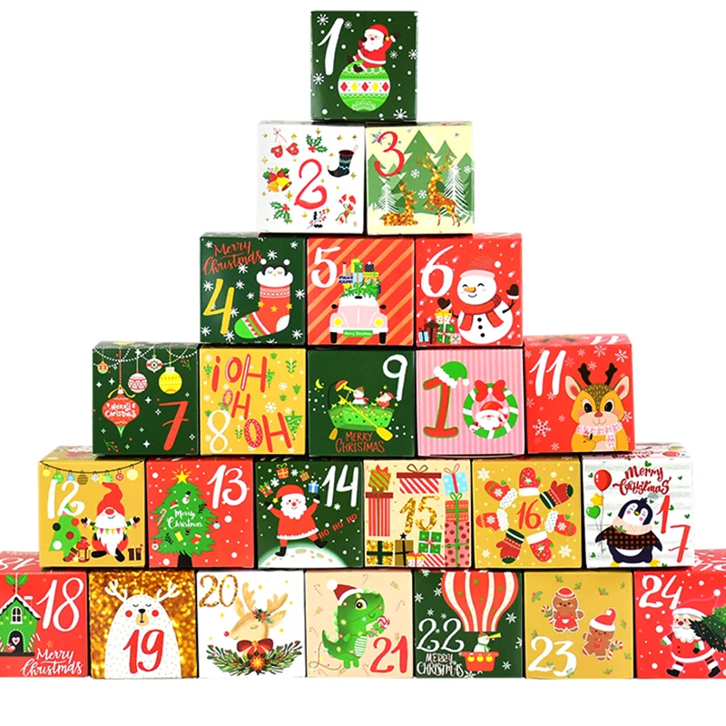 

24pcs Christmas Kraft Paper Gift Boxes Advent Calendar Cookies Candy Packaging Box Xmas Decoration For Home Kids New Year Gifts