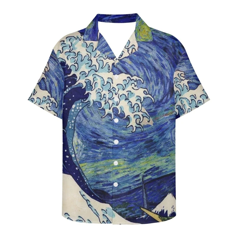 Men's Shirts The Great Wave 3D Printed Casual Button Down Shirts Short Sleeve Men Women Japanese Casual Oversize Men Clothing