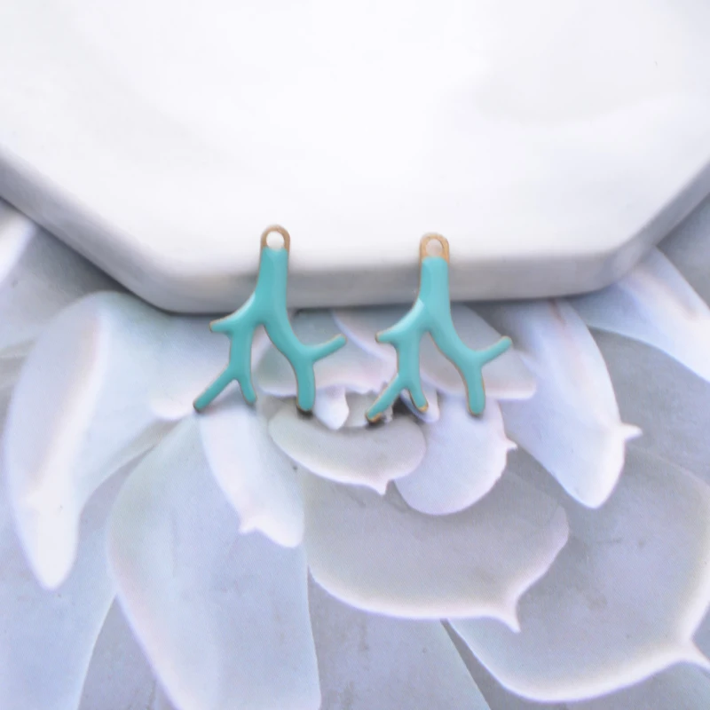 30 Stück beidseitig emaillierte Kupferzweig-Anhänger, öltropfende Zweige, Halsketten-, Armband- und Anhänger-DIY-Schmuckzubehör – Detail 3