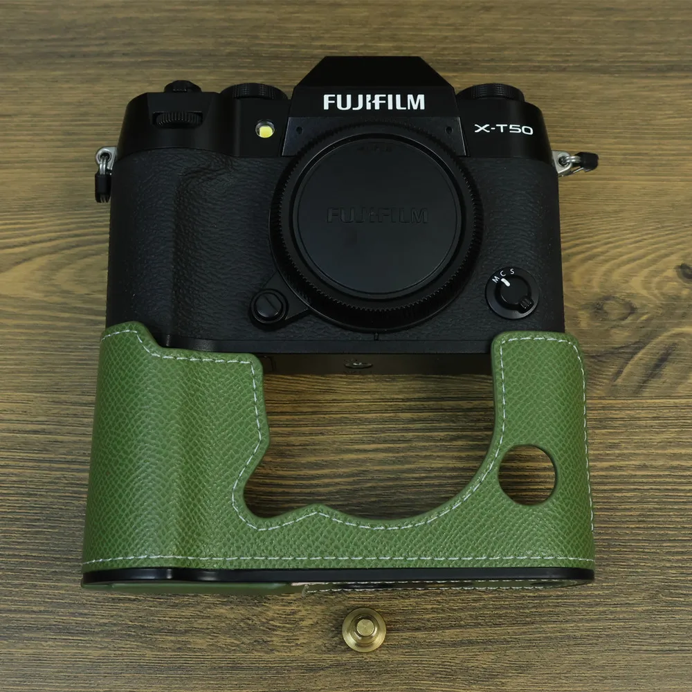 Półetui na kamerę XT50 PU, skórzana torba ochronna z syntetycznej skóry, jako szybkozłączka statywu do Fujifilm X-T50 Fuji XT50. — zdjęcie produktu 3