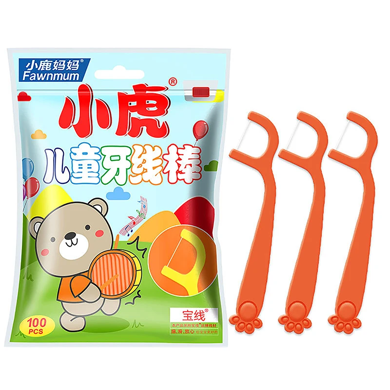 100pcs Children's Animal Dental Floss Stick Disposable Ultra-fine Toothpick Silk Stick Cute Cartoon Oral Interdental Cleaning