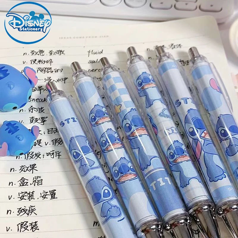 Disney 5 Pcs Gel Pen Cartoonstitch0.5 Lack Ink Signature Pen Office School Writing Supplies Stationery Children Festivalgift