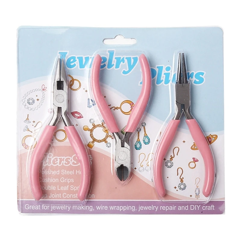 

3 in 1 Jewelry Pliers Set Includes Diagonal/Round Nose Pliers/Needle-nose Pliers Mini Jewellery Tool for Jewelry Beading N58F