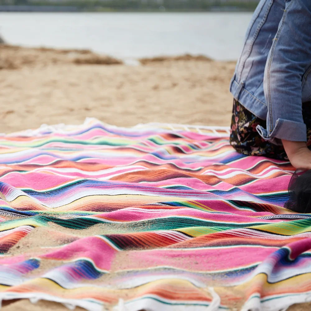 Multiple Specifications Mexican Table Flag Outdoor Camping Ethnic Style Beach Towel Picnic Handmade Striped Blanket