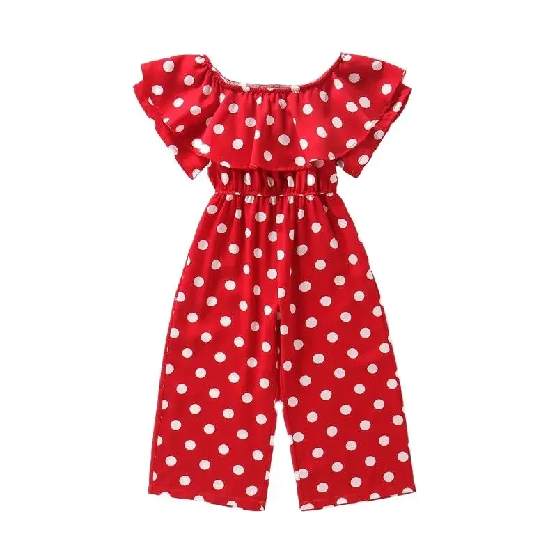 3-12 Years Girl Overalls Off-shoulder Chiffon Teen Girls Romper Polka Dot Girls Jumpsuit Sunsuit Summer Girls Clothes Outfits