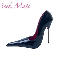 Seek Mate – chaussures en cuir verni noir, chaussures pointues à talons hauts de 14cm, chaussures Sexy à la mode pour hommes et femmes