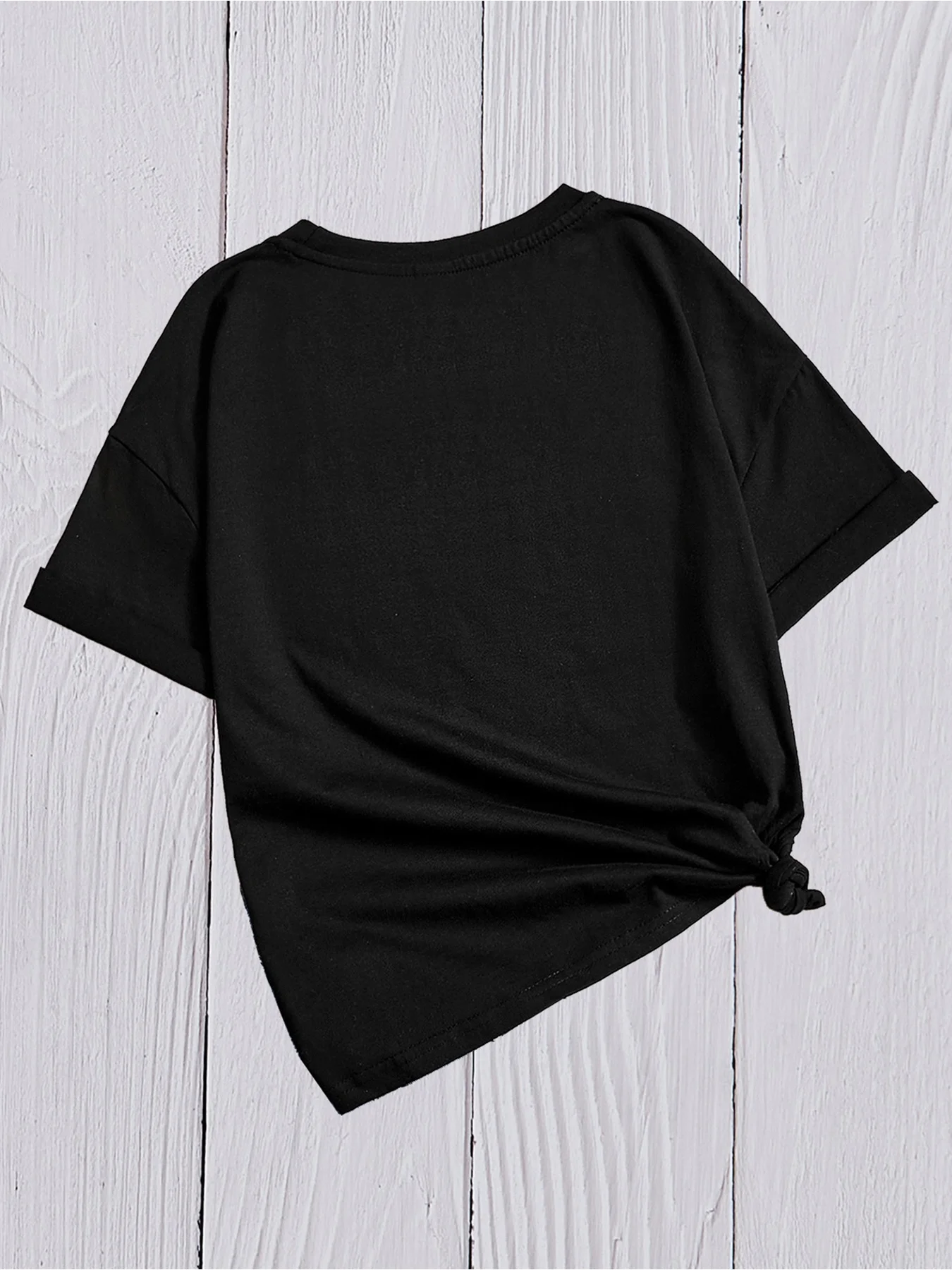 2026 casual and comfortable children's clothing, niche design, letter printing, short-sleeved black loose and versatile top