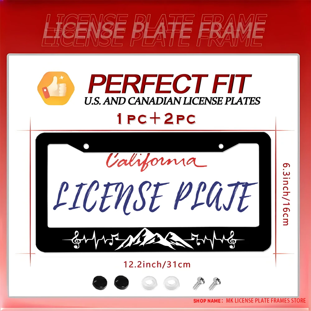 

Черная декоративная рамка номерного знака с двумя отверстиями и музыкальными нотами и горными принтами, с комплектом винтов, ретро и забавный подарок для автомобилей