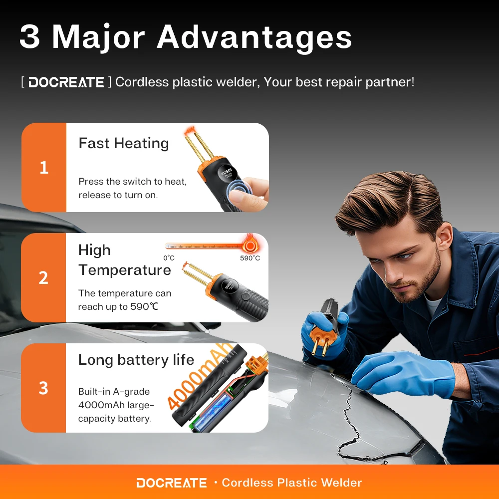 200PCS Needles Heat Stapler Bumper Repair Kits 5000mAh Cordless Plastic Welder Type-C Rechargeable Plastic Welding Machine