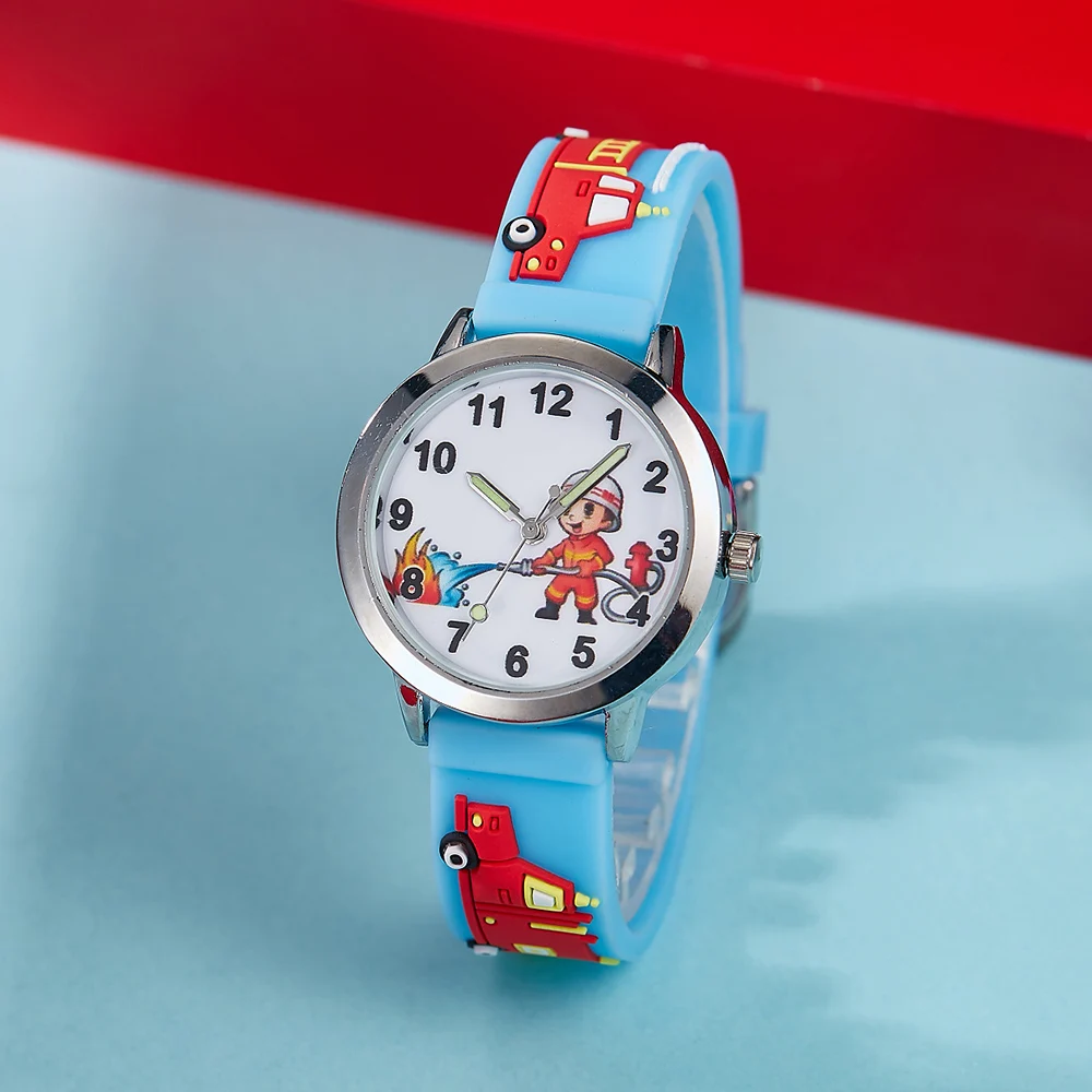 New Children's Watch Fashion Colorful Cartoon Fire Truck Student Children's Watch Quartz Watch Birthday Gift Electronic Watch