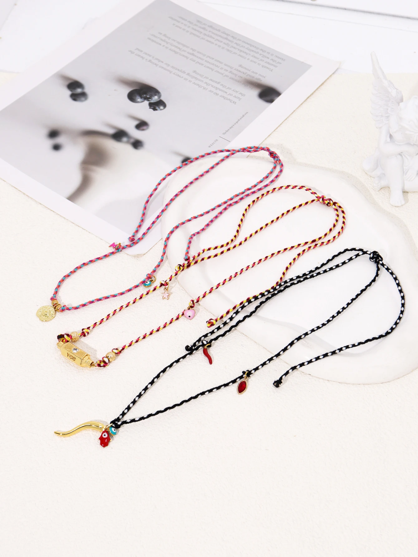 New Trendy Colorful Cotton Rope Choker Pepper Evil Eye Charms Pendant Necklace For Women Jewelry High Quality