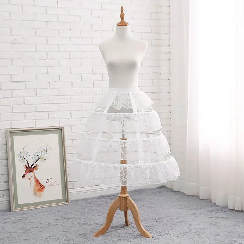 Rok Dalaman 3 Lingkaran Putih Wanita Gaun Cosplay Lolita Crinoline Tali Kolor Dapat Disesuaikan Renda Bunga Ruffle