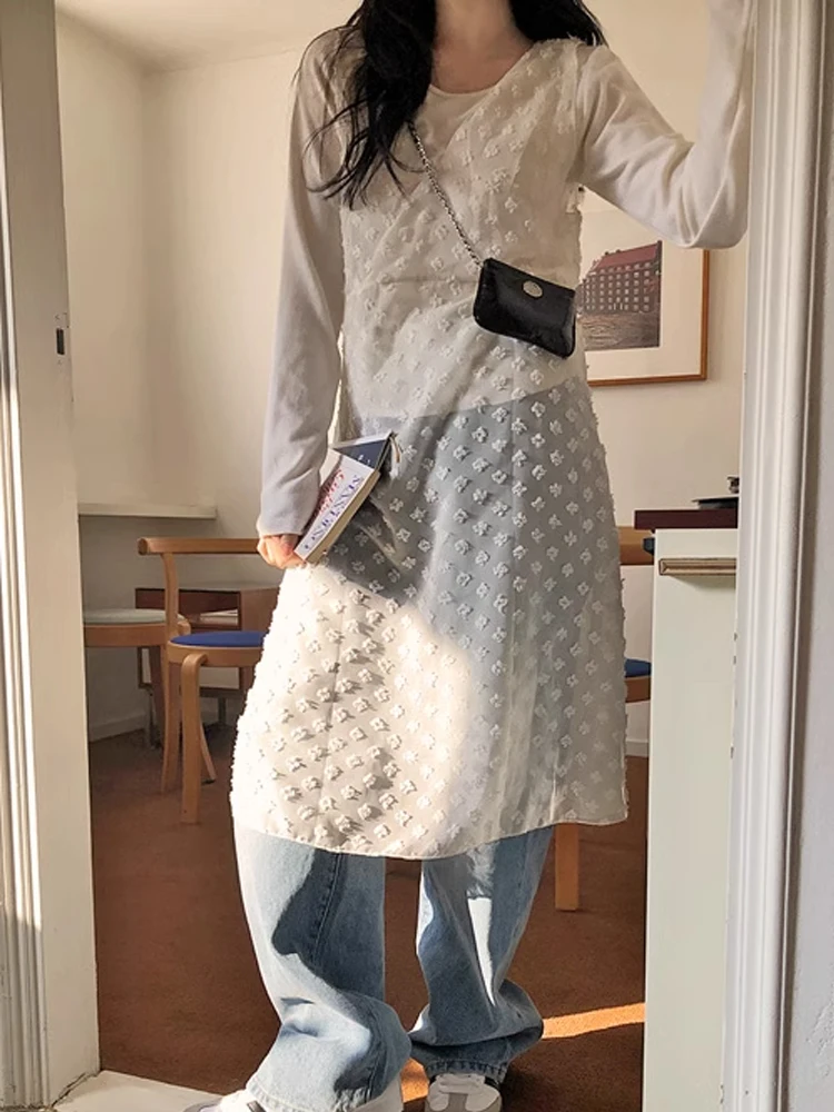 Vestido de chiffon bordado com camada de base para início da primavera, design exclusivo f, sensação, elegância, decot...