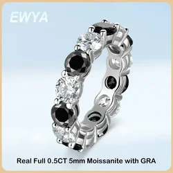 EWYA Real 5mm 0.5CT Colored Moissanite Full Eternity Ring For Women Men S925 Silver White and Black Diamond Wedding Band Rings